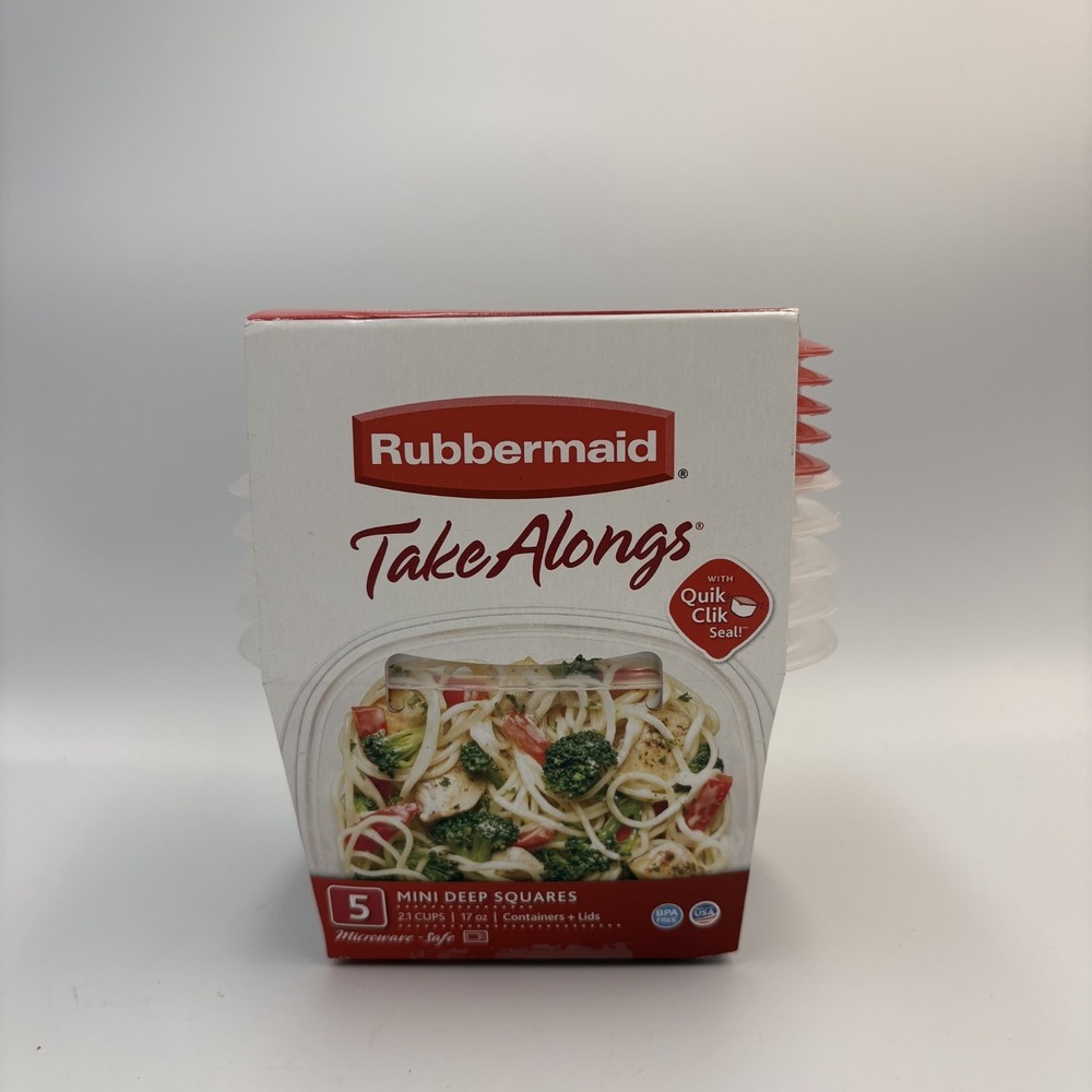 Rubbermaid TakeAlongs 2.1 Cup Deep Square Food Storage Containers Set of 5‎ Red